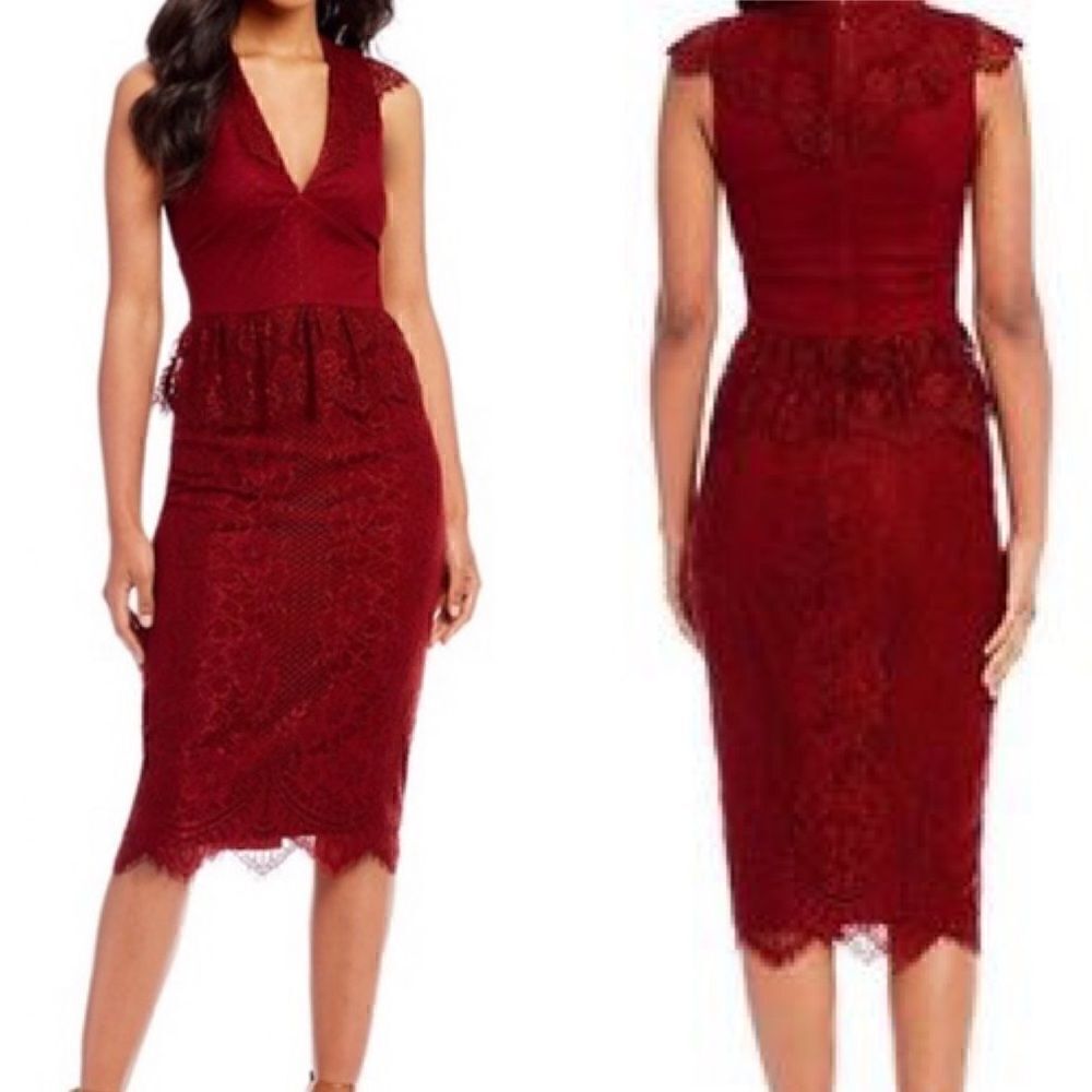 Gianni Bini Burgundy  red lace peplum dress